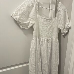 Kings Road Womens Maxi Dress Sz L White Eyelet puffy sleeves Romantic